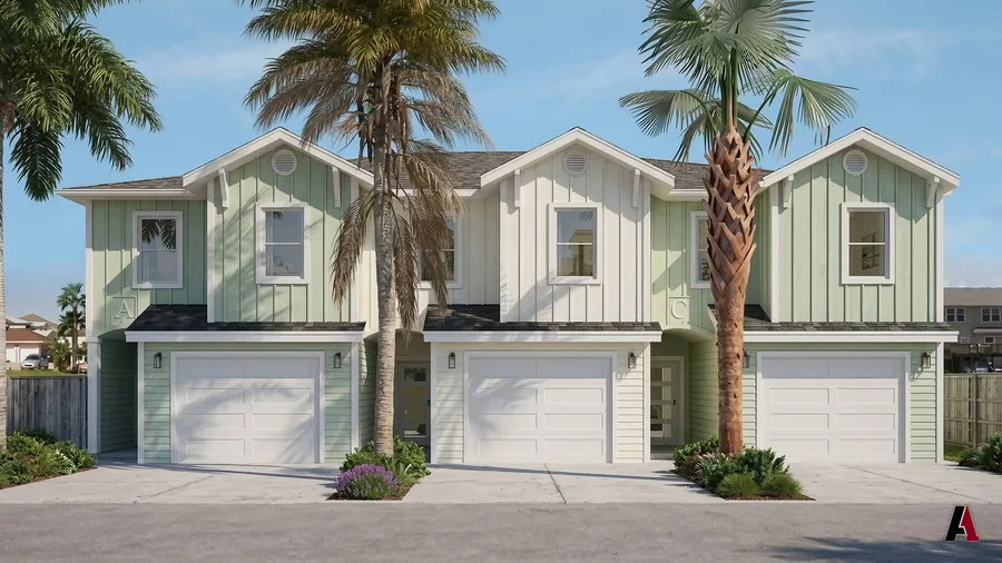 Rendering of coastal townhomes with board and batten siding by A1 Design and Construction