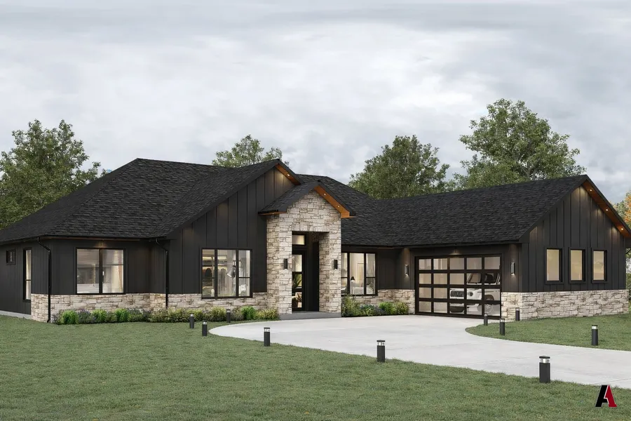 Rendering of a single-family home with a limestone entry in Dayton, TX by A1 Design and Construction