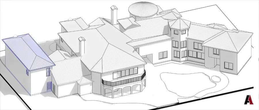 Rear view of an estate house 3D model with a pool court by A1 Design and Construction