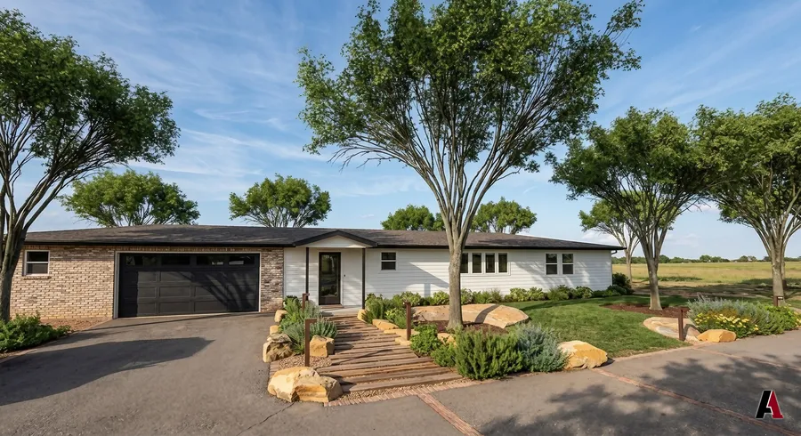 Ranch home entry garden with timber steps, boulders and native plants by A1 Design and Construction